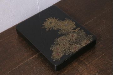 ビンテージ雑貨　輪島塗　塩安漆器工房　菊蒔絵　木製硯箱(R-042118)