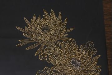 ビンテージ雑貨　輪島塗　塩安漆器工房　菊蒔絵　木製硯箱(R-042118)