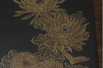 ビンテージ雑貨　輪島塗　塩安漆器工房　菊蒔絵　木製硯箱(R-042118)