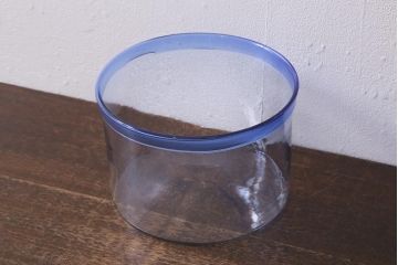 アンティーク雑貨　大正昭和初期　青縁　吹きガラス金魚鉢(R-042121)