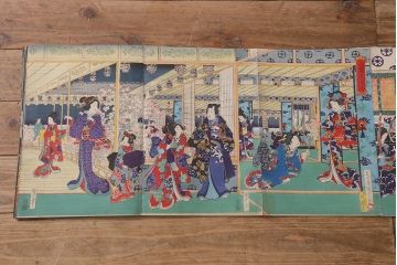 明治期　浮世絵木版画　57枚画帖(國周、豊國、國貞、芳盛、房種、國明)(R-042128)