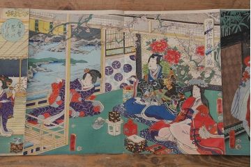 明治期　浮世絵木版画　57枚画帖(國周、豊國、國貞、芳盛、房種、國明)(R-042128)