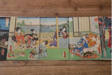 明治期　浮世絵木版画　57枚画帖(國周、豊國、國貞、芳盛、房種、國明)(R-042128)