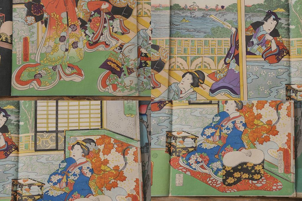 明治期　浮世絵木版画　57枚画帖(國周、豊國、國貞、芳盛、房種、國明)(R-042128)