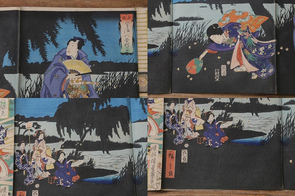 明治期　浮世絵木版画　57枚画帖(國周、豊國、國貞、芳盛、房種、國明)(R-042128)