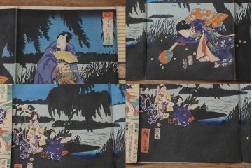 明治期　浮世絵木版画　57枚画帖(國周、豊國、國貞、芳盛、房種、國明)(R-042128)