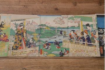 明治期　浮世絵木版画　57枚画帖(國周、豊國、國貞、芳盛、房種、國明)(R-042128)