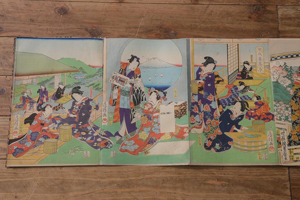 明治期　浮世絵木版画　57枚画帖(國周、豊國、國貞、芳盛、房種、國明)(R-042128)