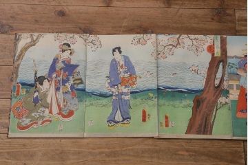 明治期　浮世絵木版画　57枚画帖(國周、豊國、國貞、芳盛、房種、國明)(R-042128)