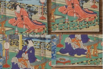 明治期　浮世絵木版画　57枚画帖(國周、豊國、國貞、芳盛、房種、國明)(R-042128)