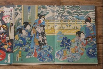 明治期　浮世絵木版画　57枚画帖(國周、豊國、國貞、芳盛、房種、國明)(R-042128)