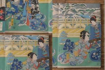 明治期　浮世絵木版画　57枚画帖(國周、豊國、國貞、芳盛、房種、國明)(R-042128)