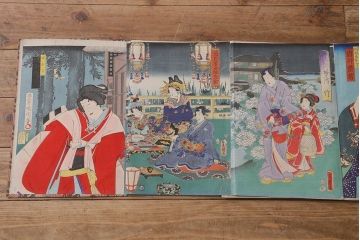 明治期　浮世絵木版画　57枚画帖(國周、豊國、國貞、芳盛、房種、國明)(R-042128)