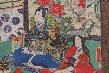 明治期　浮世絵木版画　57枚画帖(國周、豊國、國貞、芳盛、房種、國明)(R-042128)