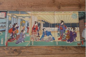 明治期　浮世絵木版画　57枚画帖(國周、豊國、國貞、芳盛、房種、國明)(R-042128)