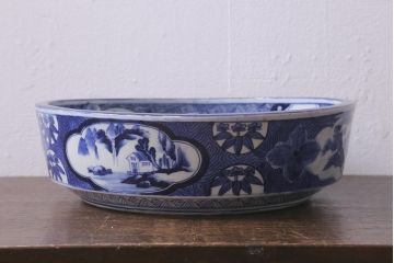 江戸、古伊万里、瑠璃、金彩窓絵、特大、楼閣山水図。無傷！ 江戸、古伊万里、瑠璃、金彩窓絵、特大、楼閣山水図。無傷！ 古