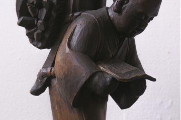 アンティーク雑貨　古い二宮金次郎　木彫(在銘作家物彫刻)(R-042130)