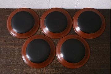 アンティーク雑貨　昭和初期　鎌倉彫　菓子皿　銘名皿5枚(在銘作家物)(R-042132)