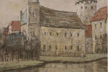 1973　井口由多可　油彩「BurgSchlaining城」油絵(R-042133)