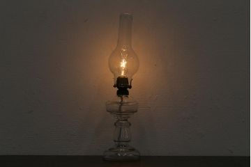 アンティーク照明　昭和初期　オイルランプリメイク　気泡ガラスがレトロで趣あふれるテーブルランプ(スタンドライト、卓上照明)(R-042139)