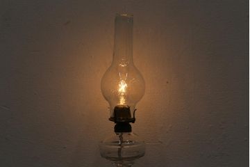 アンティーク照明　昭和初期　オイルランプリメイク　気泡ガラスがレトロで趣あふれるテーブルランプ(スタンドライト、卓上照明)(R-042139)