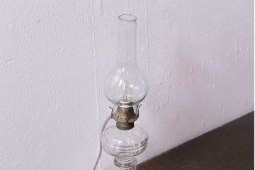 アンティーク照明　昭和初期　オイルランプリメイク　気泡ガラスがレトロで趣あふれるテーブルランプ(スタンドライト、卓上照明)(R-042139)