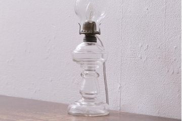 アンティーク照明　昭和初期　オイルランプリメイク　気泡ガラスがレトロで趣あふれるテーブルランプ(スタンドライト、卓上照明)(R-042139)