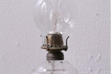 アンティーク照明　昭和初期　オイルランプリメイク　気泡ガラスがレトロで趣あふれるテーブルランプ(スタンドライト、卓上照明)(R-042139)