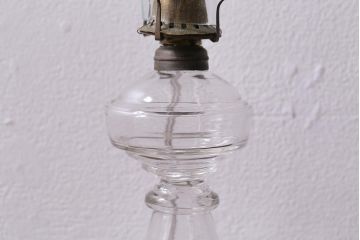 アンティーク照明　昭和初期　オイルランプリメイク　気泡ガラスがレトロで趣あふれるテーブルランプ(スタンドライト、卓上照明)(R-042139)