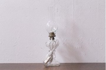 アンティーク照明　昭和初期　オイルランプリメイク　気泡ガラスがレトロで趣あふれるテーブルランプ(スタンドライト、卓上照明)(R-042139)