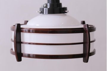 アンティーク照明　木製フレームが和の雰囲気高めるペンダントライト(天井照明、吊り下げ照明)(R-042147)