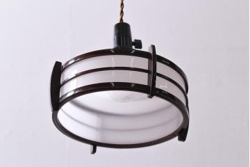 アンティーク照明　木製フレームが和の雰囲気高めるペンダントライト(天井照明、吊り下げ照明)(R-042147)