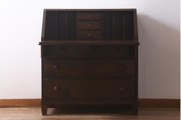 ビンテージ家具　松本民芸家具　シックで上品な佇まいのライティングビューロー(簿記机、在宅ワーク、在宅用ワークデスク、ヴィンテージ)(R-042153)