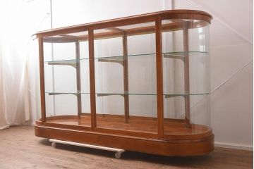 中古　最高級品　パーケットが魅力的なオーバルガラスケース(Rガラス、陳列棚、ショーケース、飾り棚)(R-042154)