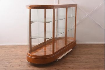 中古　最高級品　パーケットが魅力的なオーバルガラスケース(Rガラス、陳列棚、ショーケース、飾り棚)(R-042154)
