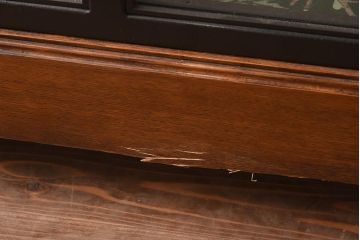 中古　5面ガラス　ウィリアム・モリス　特大サイズ!黒い鉄製フレームと温かみのある木の組み合わせがお洒落なガラスケース(ショーケース、陳列棚、飾り棚)(R-042164)