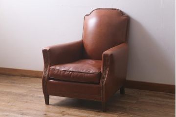 ヴィンテージ家具　イギリスビンテージ　美品　高級感漂う本革の一人掛けソファ(1Pソファ、ラウンジチェア)(R-042166)