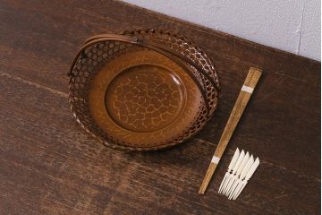 アンティーク雑貨　昭和中期　三越(MITSUKOSHI)　銅編み　槌目が目を引く菓子器(菓子鉢、共箱)(R-042175)