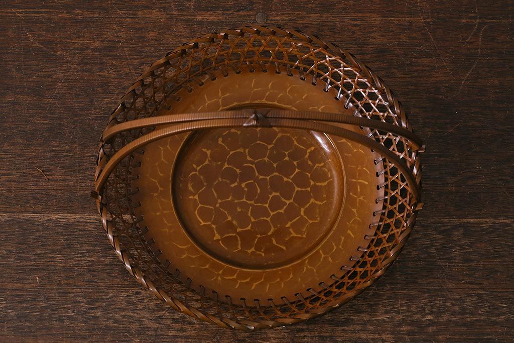 アンティーク雑貨　昭和中期　三越(MITSUKOSHI)　銅編み　槌目が目を引く菓子器(菓子鉢、共箱)(R-042175)