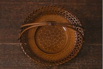 アンティーク雑貨　昭和中期　三越(MITSUKOSHI)　銅編み　槌目が目を引く菓子器(菓子鉢、共箱)(R-042175)