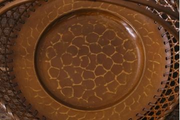 アンティーク雑貨　昭和中期　三越(MITSUKOSHI)　銅編み　槌目が目を引く菓子器(菓子鉢、共箱)(R-042175)