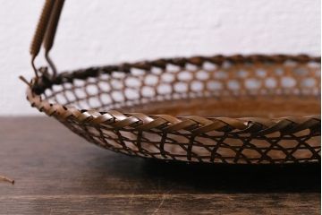 アンティーク雑貨　昭和中期　三越(MITSUKOSHI)　銅編み　槌目が目を引く菓子器(菓子鉢、共箱)(R-042175)