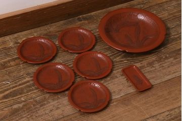 アンティーク雑貨　昭和初期　鎌倉彫　菓子皿　銘名皿7枚(漆器)(R-042180)