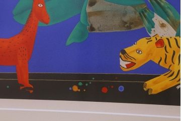 中島千波　「カトレアと虎と馬」　リトグラフ　20/200　印章有　額装(R-042183)