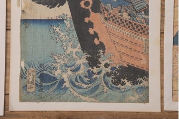 アンティーク雑貨　江戸〜明治　浮世絵　古い版画8枚(豊國、國芳、國周、國網)(R-042186)