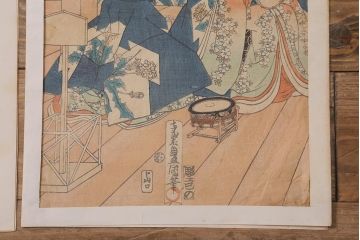 アンティーク雑貨　江戸〜明治　浮世絵　古い版画8枚(豊國、國芳、國周、國網)(R-042186)