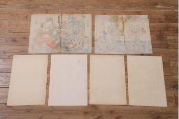 アンティーク雑貨　江戸〜明治　浮世絵　古い版画8枚(豊國、國芳、國周、國網)(R-042186)
