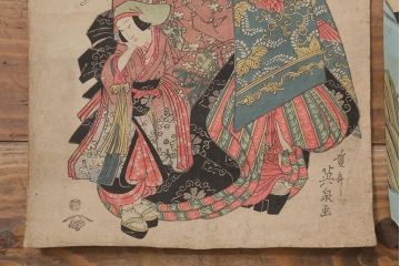 アンティーク雑貨　江戸〜明治　浮世絵　古い版画7枚(豊國、英泉、國安)(R-042188)