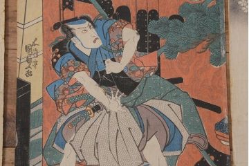 アンティーク雑貨　江戸〜明治　浮世絵　古い版画6枚(豊國、國貞、國芳)(R-042189)