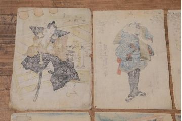 アンティーク雑貨　江戸〜明治　浮世絵　古い版画6枚(豊國、國貞、國芳)(R-042189)